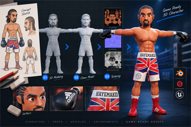 3D game characters, props and textured 3D game assets