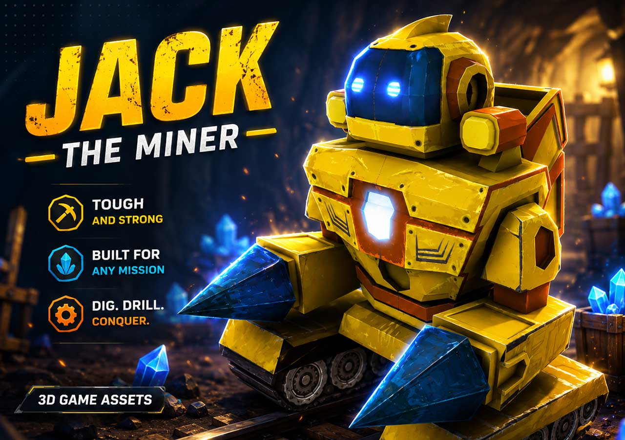 Jack the Miner 3D game character and vehicle