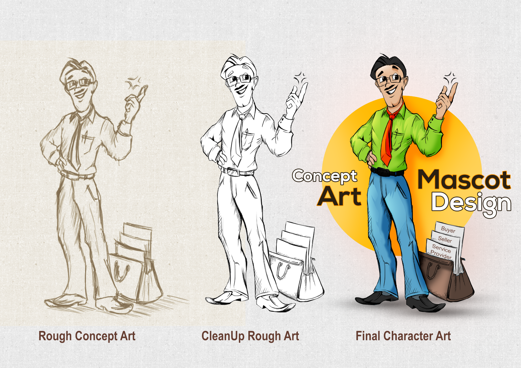 Mascot concept development from rough sketch to cleanup and final design
