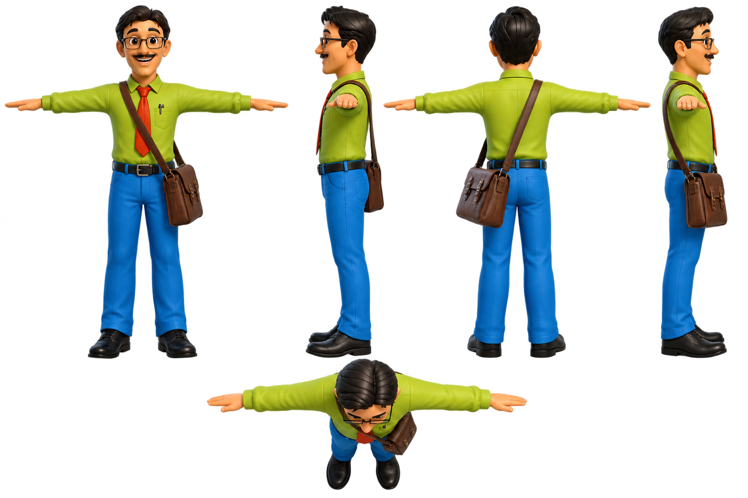 Mascot character front profile back and top modeling turnaround